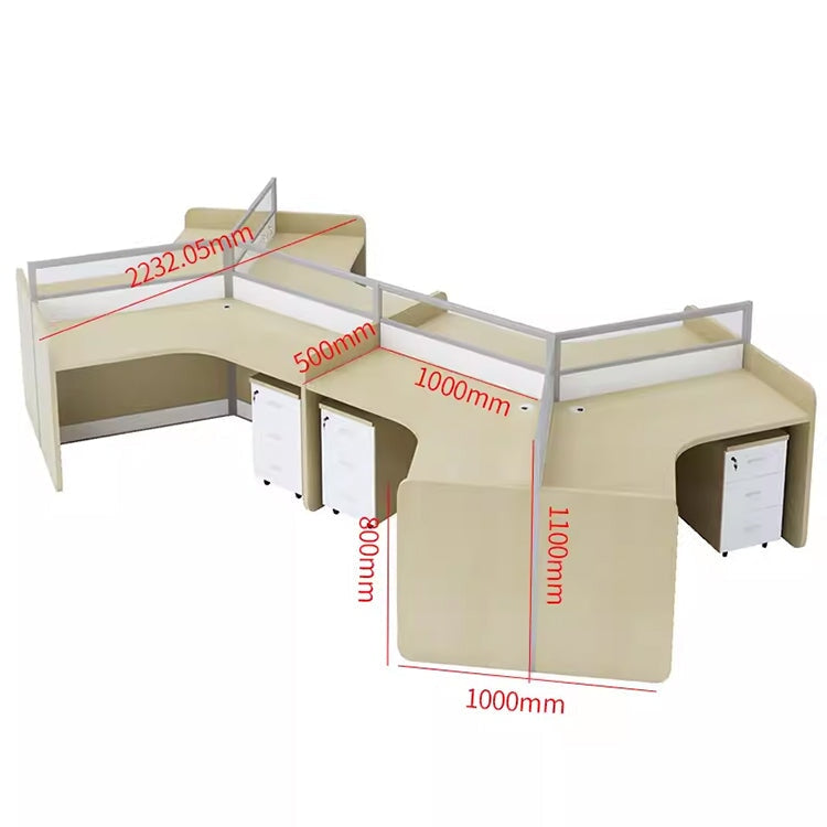 Stylish office desk, suitable for multiple people, V-shaped top, with partition, melamine laminate, aluminum alloy frame, wiring hole, maple white, customizable OD-A3