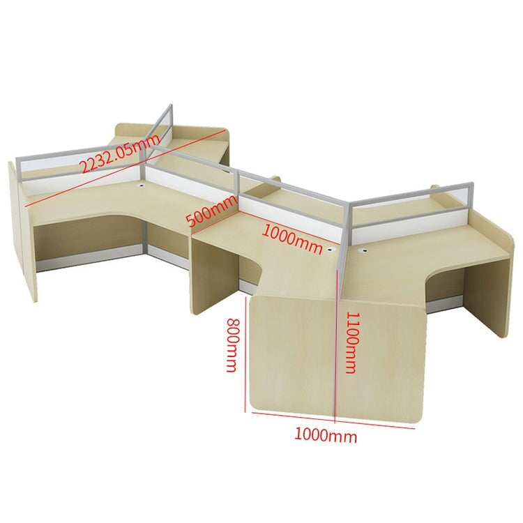 Stylish office desk, suitable for multiple people, V-shaped top, with partition, melamine laminate, aluminum alloy frame, wiring hole, maple white, customizable OD-A3