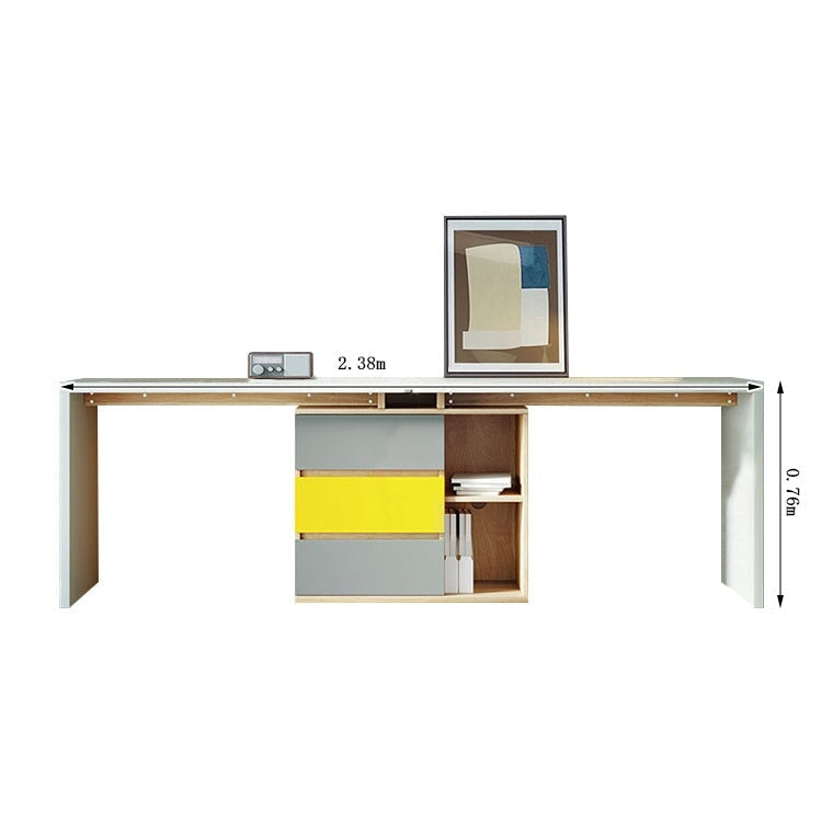 Office Desk, Stylish Goods, Work Desk, Melamine Laminated Board, Extendable Top, Side Cabinet, Classified Storage, Drawers, Open Storage, Yellow, OD-A4