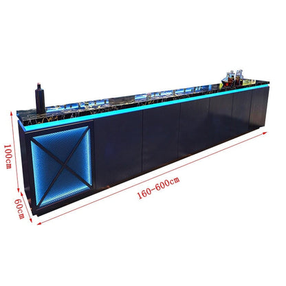 Bar counter, reception desk, cash register, HDF, marble pattern, baked finish, scratch resistant, classified storage, LED tape light, logo can be added, blue, customizable, RD-A4