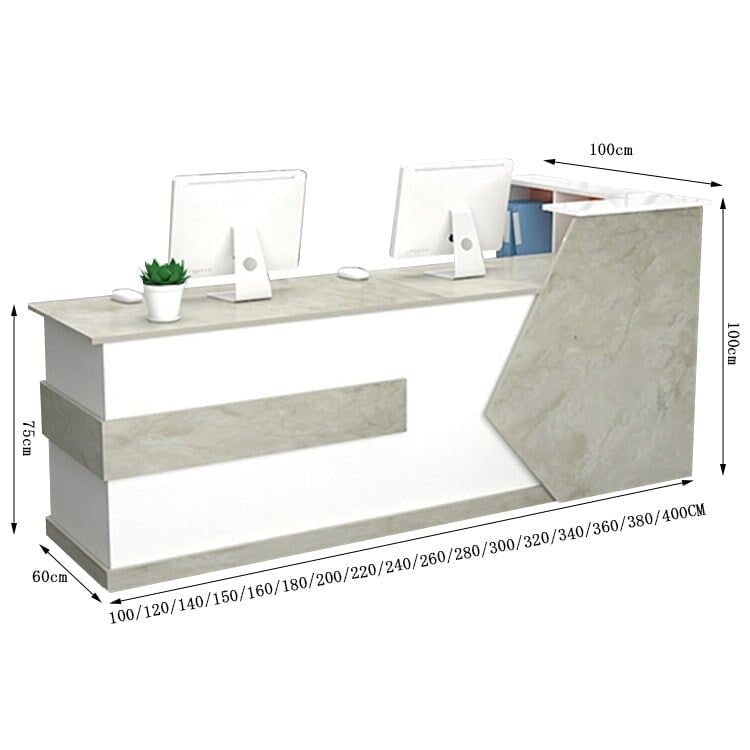 Customer service counter table, reception desk, cash register, natural taste, two-tone design, corner cabinet, melamine laminate, cylinder lock, lock included, white, customizable, RD-A5