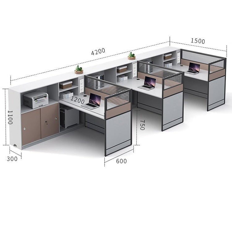 L-shaped desk office simple design melamine laminate wireless charger desktop partition side cabinet simple design white customizable OD-A1