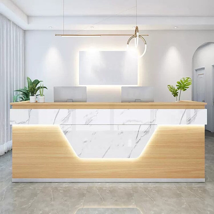 Reception desk, reception counter, high counter, eco-friendly material, baked finish, with LED, luxury RD-A35 