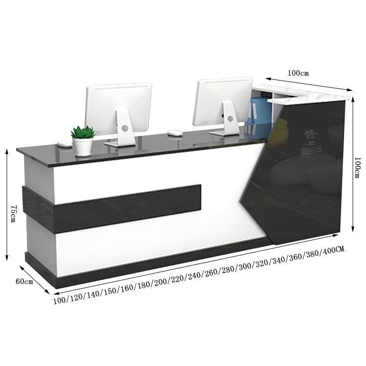 Customer service counter table, reception desk, cash register, natural taste, two-tone design, corner cabinet, melamine laminate, cylinder lock, lock included, white, customizable, RD-A5