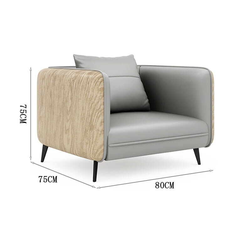 Sofa Office Sofa Reception Sofa Reception Nappa Leather High Density Urethane Foam Simple Steel Legs Solid Wood Gray Customizable OS-A7