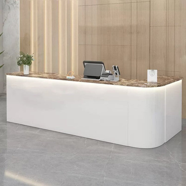 Reception desk, reception counter, high counter, R finish, LED, lockable drawer, wiring hole, white, marble pattern RD-A36 