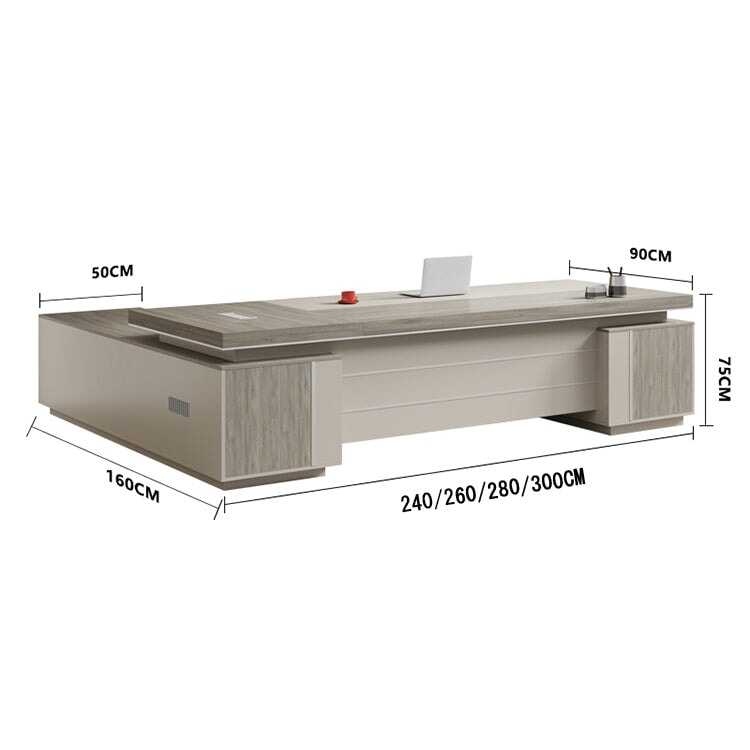 Executive Table, Executive Desk, Office Desk, Side Cabinet, Outlets, Ventilation Holes, Luxurious, Khaki, Customizable, ED-A17 