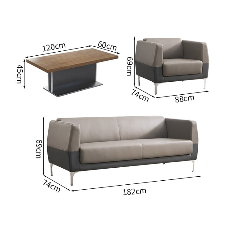 Reception sofa, living room sofa, leather sofa, reception set, wood grain, PVC leather fabric, high density urethane foam, natural wood frame, wide top, stainless steel, simple modern, black, brown, OS-A1