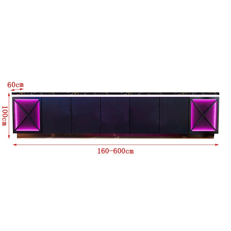 Bar counter, reception desk, cash register, HDF, marble pattern, baked finish, scratch resistant, classified storage, LED tape light, logo can be added, blue, customizable, RD-A4