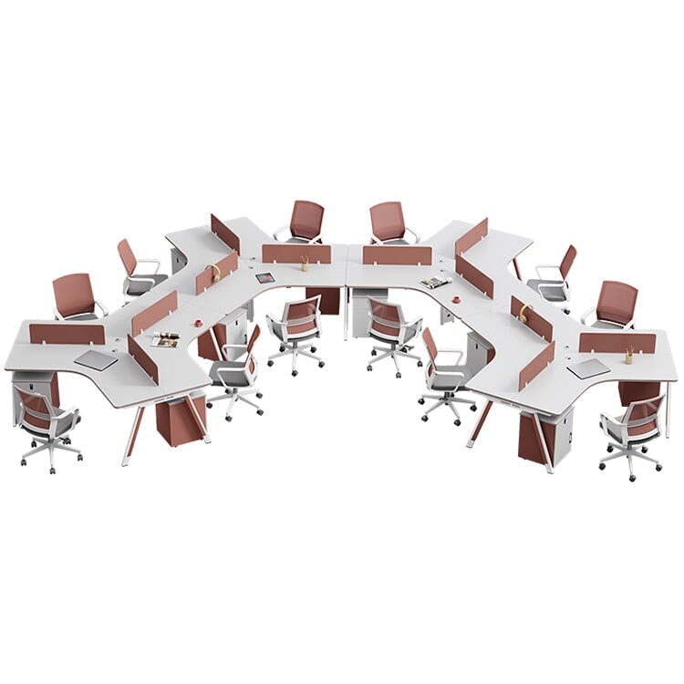 Office Desk, Transformable Type, Designer, V-Shaped Top, Wiring Hole, Side Wagon, Dial Lock, Melamine Laminated Panel, Red, Customizable, OD-A29 