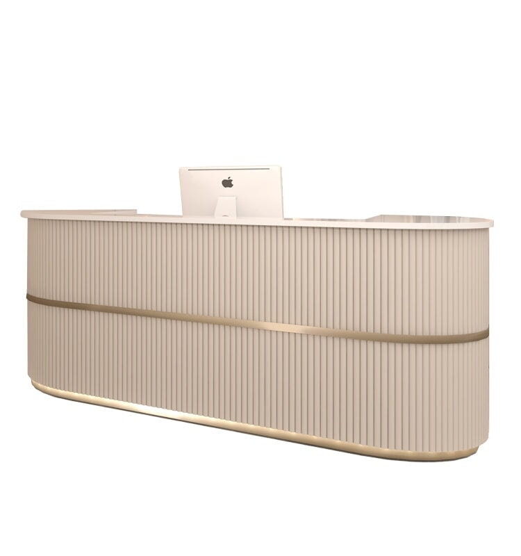 Entrance reception desk, cash register, louver-like decoration, baked varnish coating, logo can be added, long-lasting, casual, khaki, customizable, RD-A57 