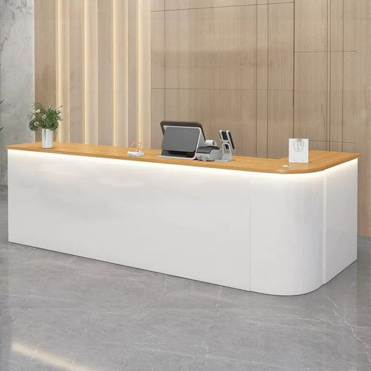 Reception desk, reception counter, high counter, R finish, LED, lockable drawer, wiring hole, white, marble pattern RD-A36 