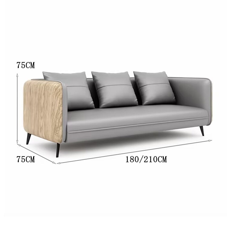 Sofa Office Sofa Reception Sofa Reception Nappa Leather High Density Urethane Foam Simple Steel Legs Solid Wood Gray Customizable OS-A7