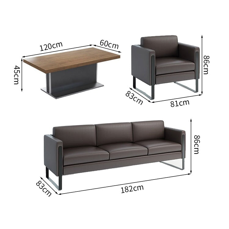 Reception sofa, living room sofa, leather sofa, reception set, wood grain, PVC leather fabric, high density urethane foam, natural wood frame, wide top, stainless steel, simple modern, black, brown, OS-A1