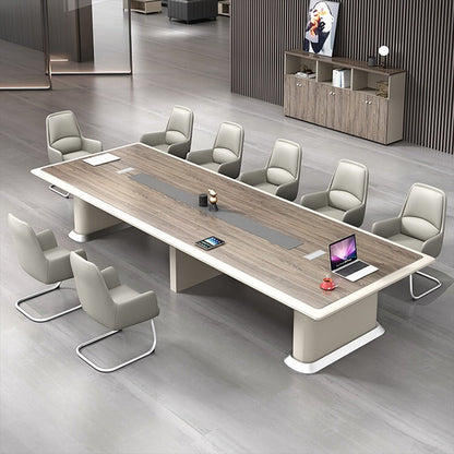 Conference Table Office Desk Rectangular Table Conference Room Wood Grain Two-tone Design with Wiring Holes Melamine Veneer Luxurious Natural Customizable MT-A36