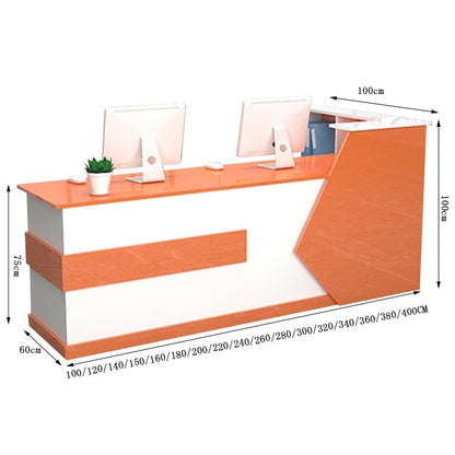 Customer service counter table, reception desk, cash register, natural taste, two-tone design, corner cabinet, melamine laminate, cylinder lock, lock included, white, customizable, RD-A5