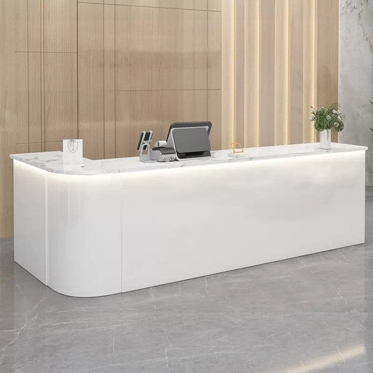 Reception desk, reception counter, high counter, R finish, LED, lockable drawer, wiring hole, white, marble pattern RD-A36 