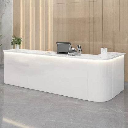 Reception desk, reception counter, high counter, R finish, LED, lockable drawer, wiring hole, white, marble pattern RD-A36 