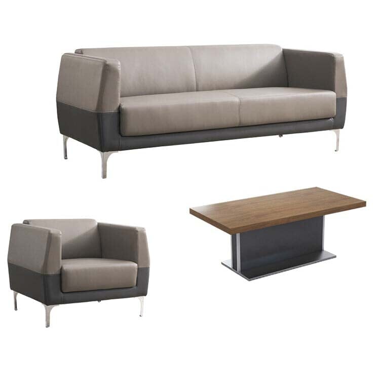 Reception sofa, living room sofa, leather sofa, reception set, wood grain, PVC leather fabric, high density urethane foam, natural wood frame, wide top, stainless steel, simple modern, black, brown, OS-A1