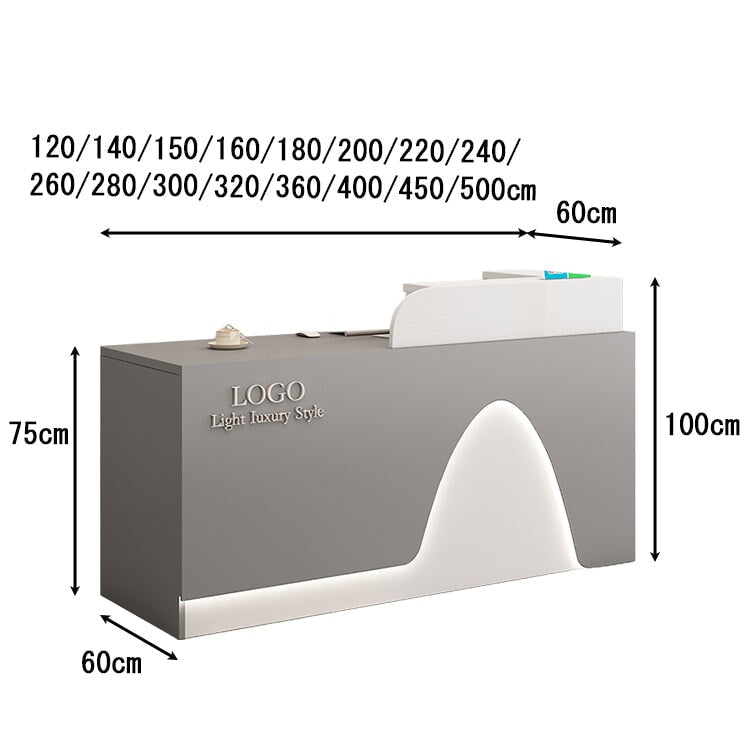 受付カウンター　店舗用 レジカウンター　エントランス受付　LED　配線孔　メラミン化粧板　おしゃれ　上品　スタイリッシュ　カスタマイズ可能　RD-A3