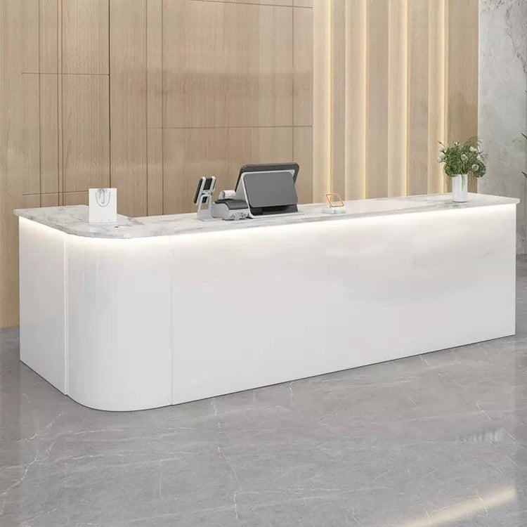 Reception desk, reception counter, high counter, R finish, LED, lockable drawer, wiring hole, white, marble pattern RD-A36 