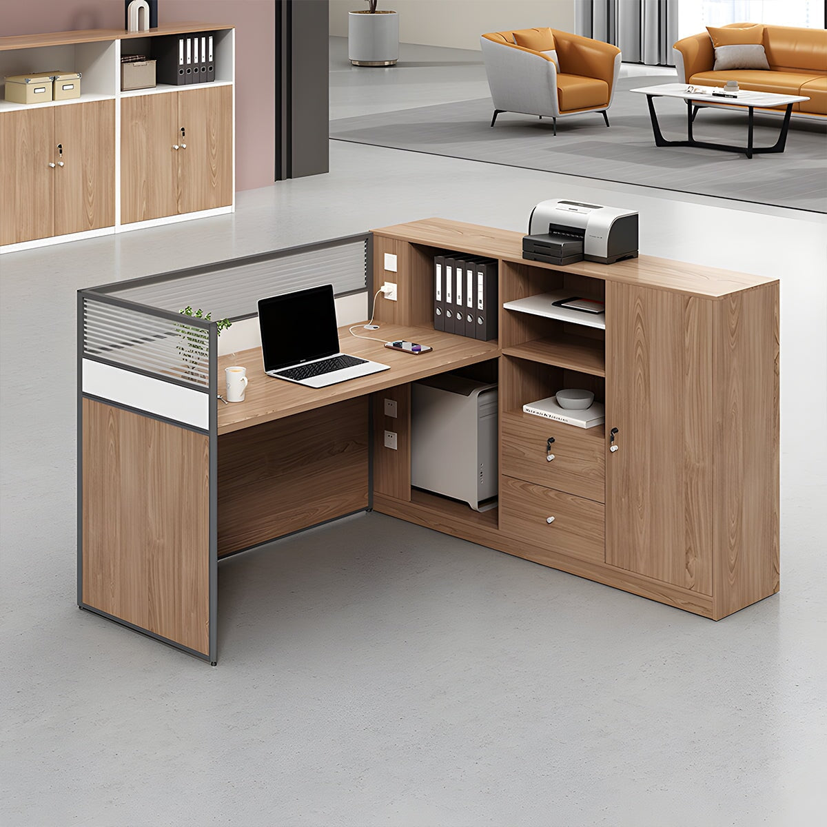 Office Desk Storage Work Table Office Desk Wood Grain Drawer with Lock PC Storage Tray Side Cabinet Simple White Customizable BGZ-M-127 