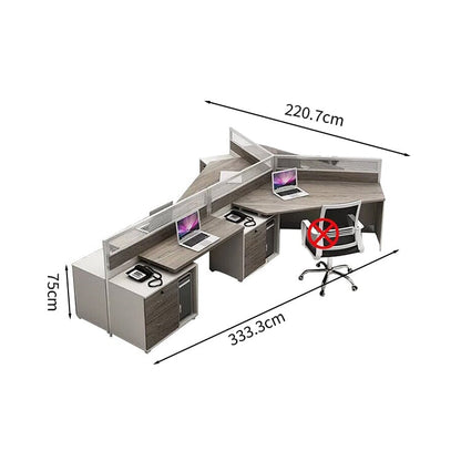 Office desk, office table, office furniture, wood grain, multi-person use, classified storage, with top panel, with drawers, with lock, gray, customizable BGZ-M-128 