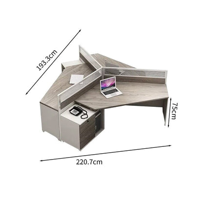 Office desk, office table, office furniture, wood grain, multi-person use, classified storage, with top panel, with drawers, with lock, gray, customizable BGZ-M-128 