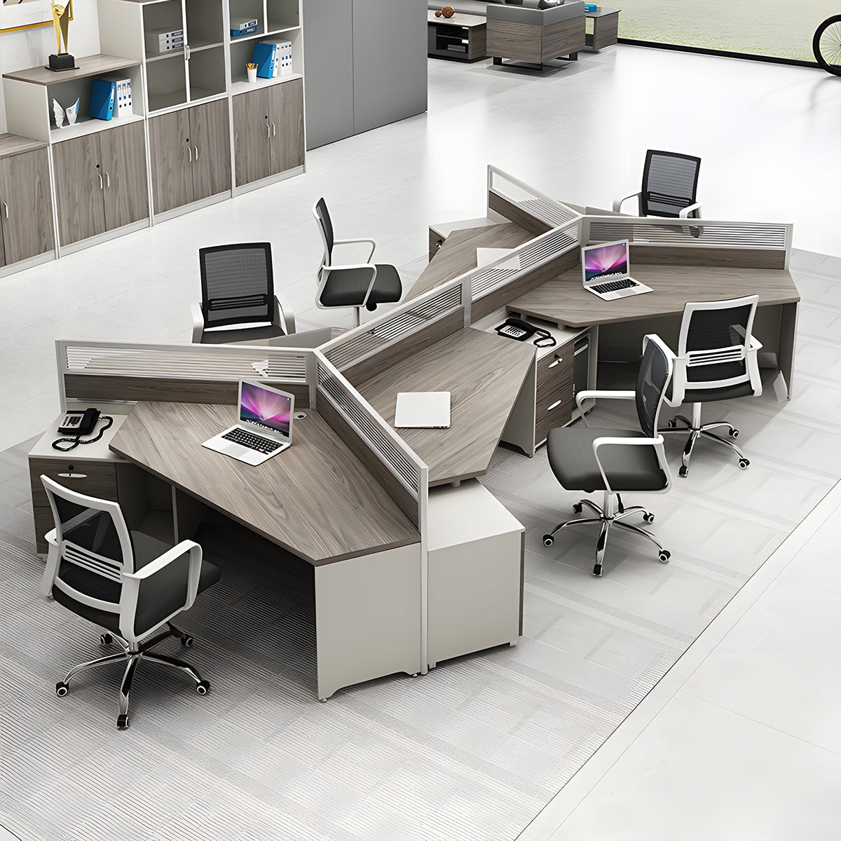 Office desk, office table, office furniture, wood grain, multi-person use, classified storage, with top panel, with drawers, with lock, gray, customizable BGZ-M-128 