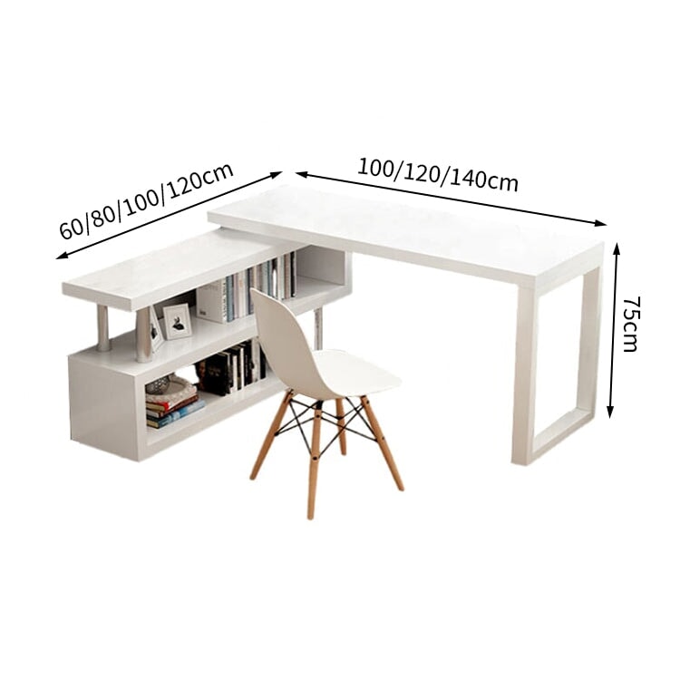 Office Desk, Work Desk, Office Desk, L-Shaped, Large Space, Baked Finish, Side Cabinet, Large Capacity, Simple, White, BGZ-M-142 