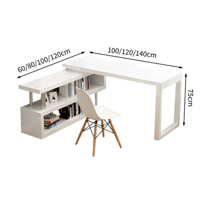 Office Desk, Work Desk, Office Desk, L-Shaped, Large Space, Baked Finish, Side Cabinet, Large Capacity, Simple, White, BGZ-M-142 