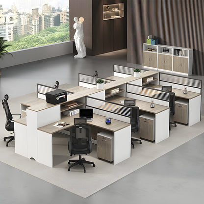 Office desk, under-desk storage, melamine laminate, L-shaped top, desktop rack, partition, side wagon, wide leg space, wiring hole, lock, cylinder lock, walnut, customizable OD-A5