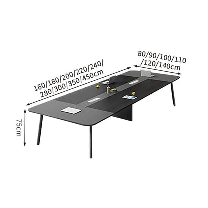 会議用テーブル　オフィスデスク　長方形テーブル　木目調　配線穴付き　ブラック　カスタマイズ可能　MT-A31