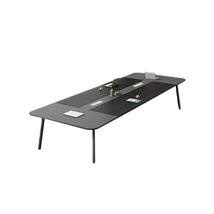 Conference Table Office Desk Rectangular Table Wood Grain with Wiring Hole Black Customizable MT-A31 