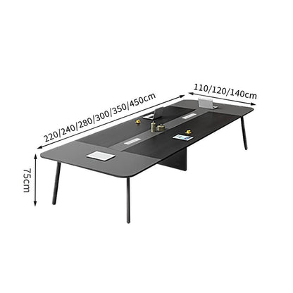 Conference Table Office Desk Rectangular Table Wood Grain with Wiring Hole Black Customizable MT-A31 