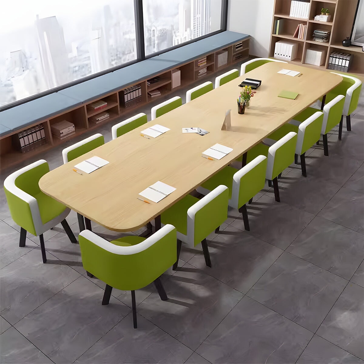 For companies and offices, rectangular type, space-saving, simple, natural, white marble, office desk, conference table, conference table set, meeting table, customizable MT-A19