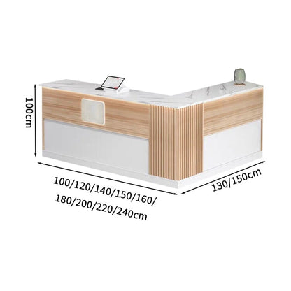 Cafe reception counter, reception desk, entrance reception, for stores, for entertaining, wood grain, with lock, with drawer, L-shaped, simple, white, customizable, RD-A15