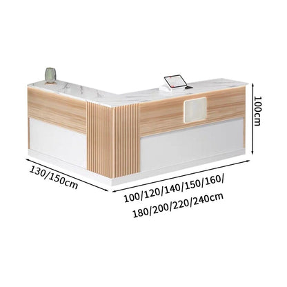 Cafe reception counter, reception desk, entrance reception, for stores, for entertaining, wood grain, with lock, with drawer, L-shaped, simple, white, customizable, RD-A15