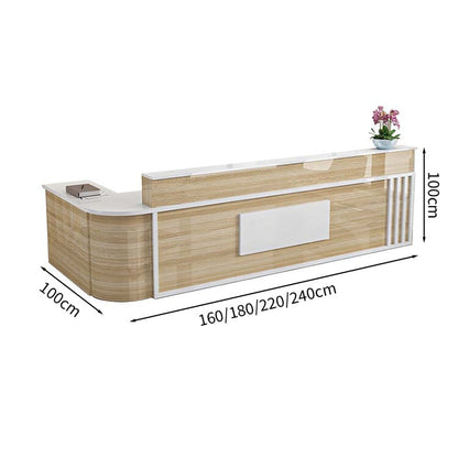 Reception counter L-shaped worktop counter marble pattern with keyboard tray with lock and drawer rounded corners white customizable RD-A48