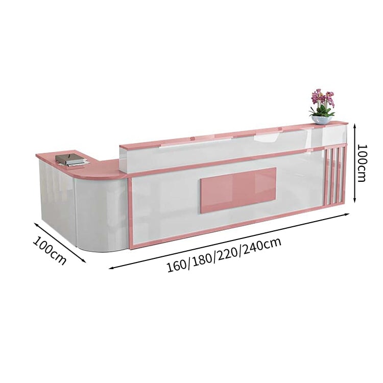 Reception counter L-shaped worktop counter marble pattern with keyboard tray with lock and drawer rounded corners white customizable RD-A48