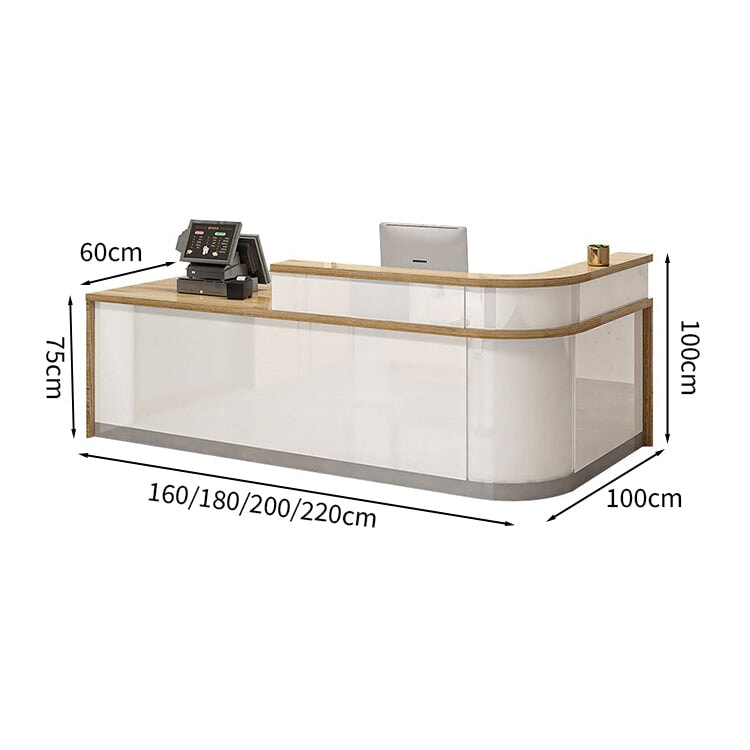 Reception counter, high counter, stone finish, cylinder lock, with drawer, with keyboard tray, R finish, white, customizable, JDT-M-139 