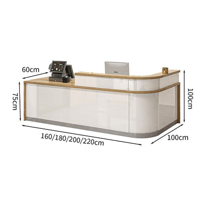 Reception counter, high counter, stone finish, cylinder lock, with drawer, with keyboard tray, R finish, white, customizable, JDT-M-139 