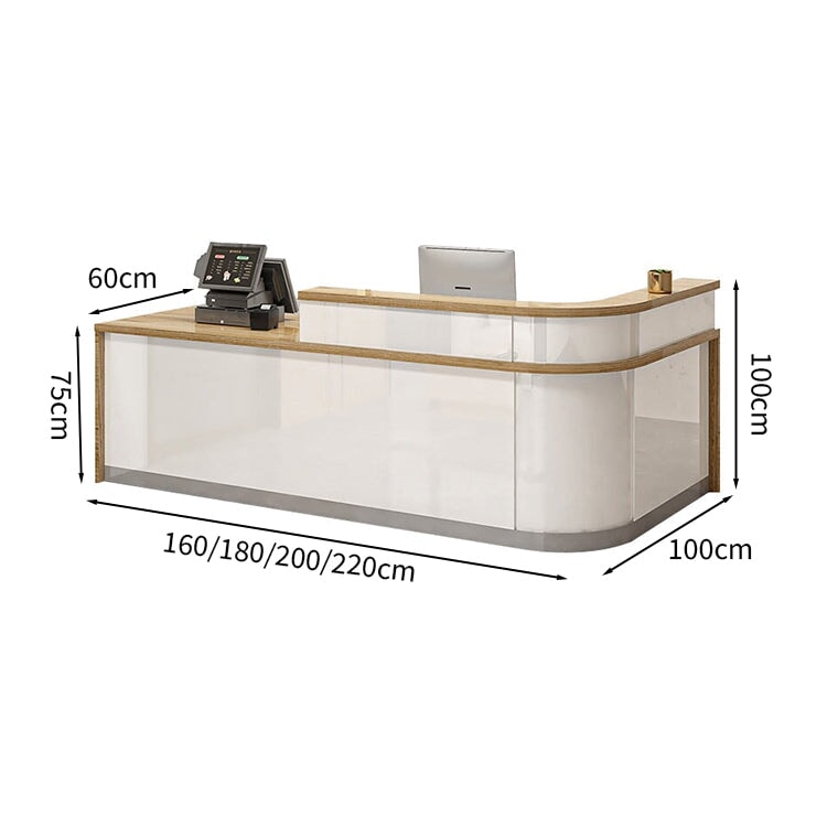 Reception counter, high counter, stone finish, cylinder lock, with drawer, with keyboard tray, R finish, white, customizable RD-A56 