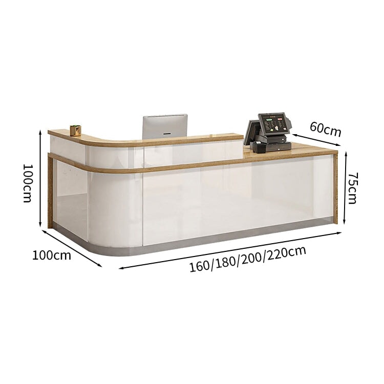 Reception counter, high counter, stone finish, cylinder lock, with drawer, with keyboard tray, R finish, white, customizable, JDT-M-139 