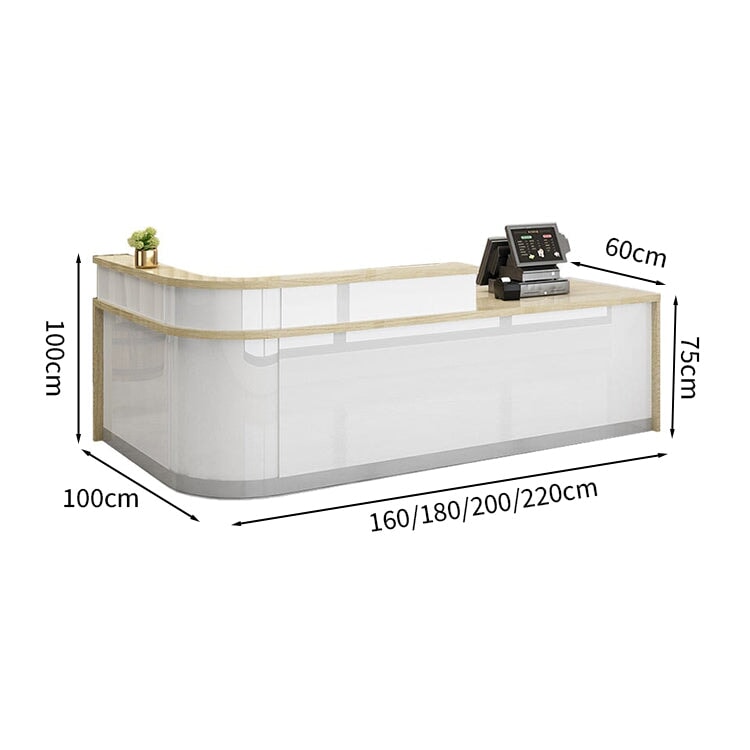Reception counter, high counter, stone finish, cylinder lock, with drawer, with keyboard tray, R finish, white, customizable RD-A56 