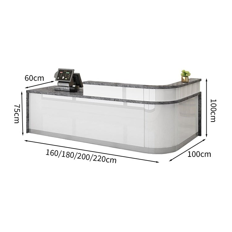 Reception counter, high counter, stone finish, cylinder lock, with drawer, with keyboard tray, R finish, white, customizable, JDT-M-139 