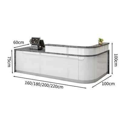 Reception counter, high counter, stone finish, cylinder lock, with drawer, with keyboard tray, R finish, white, customizable, JDT-M-139 