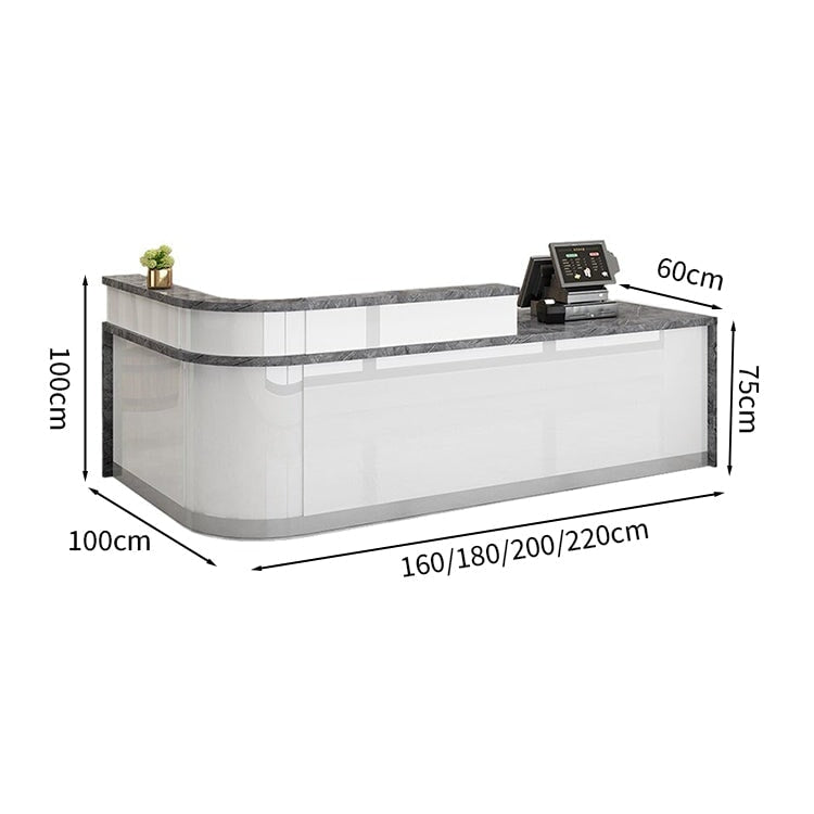Reception counter, high counter, stone finish, cylinder lock, with drawer, with keyboard tray, R finish, white, customizable RD-A56 