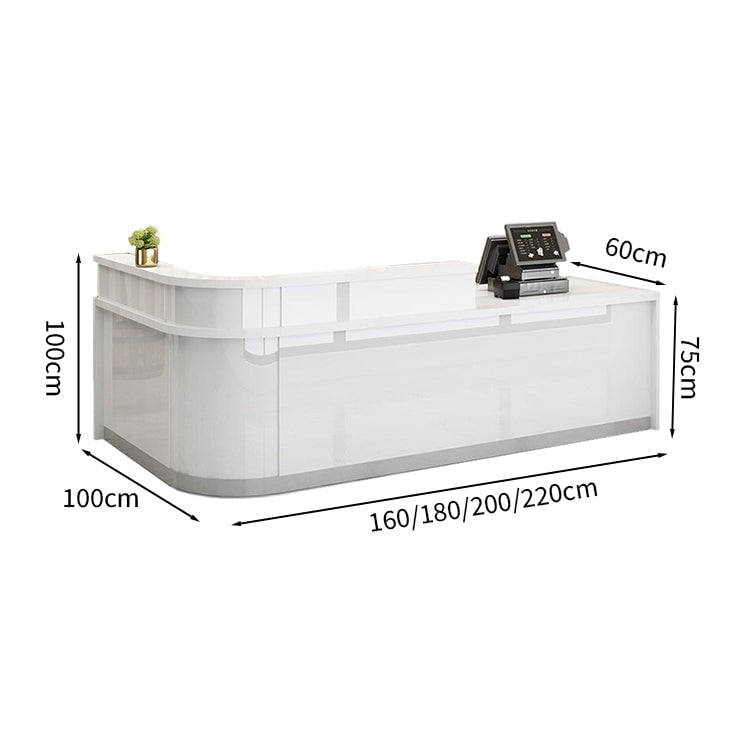 Reception counter, high counter, stone finish, cylinder lock, with drawer, with keyboard tray, R finish, white, customizable RD-A56 