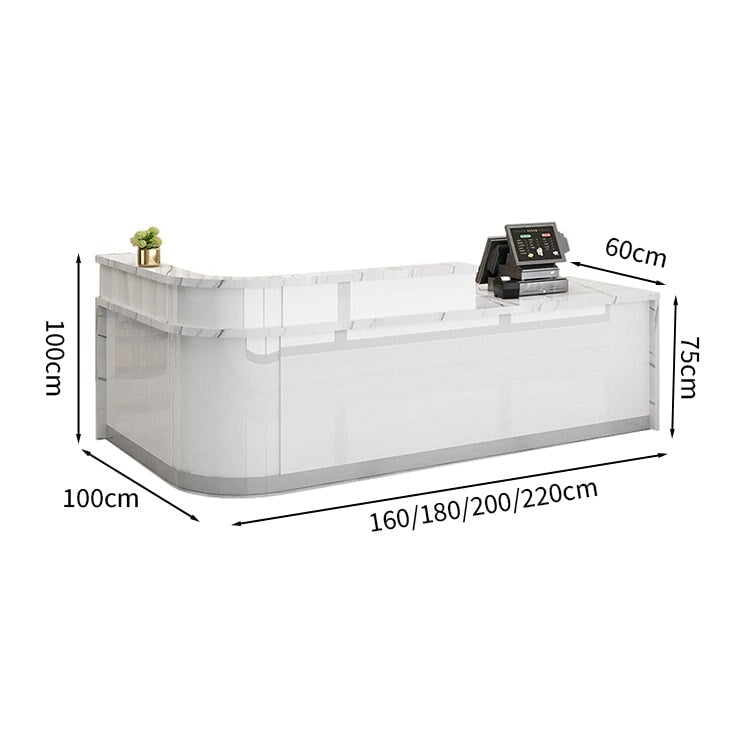 Reception counter, high counter, stone finish, cylinder lock, with drawer, with keyboard tray, R finish, white, customizable RD-A56 